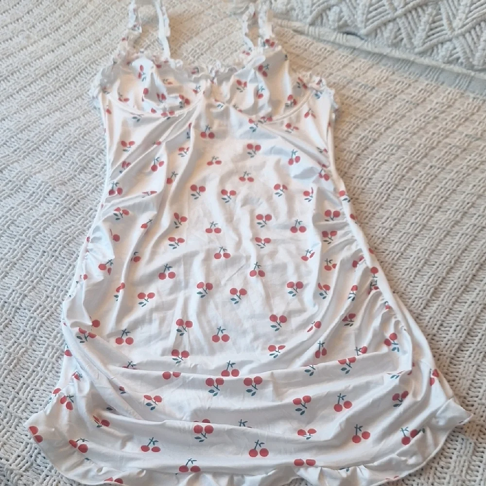 Cherry Print White Slip Dress - Picture 2 of 9